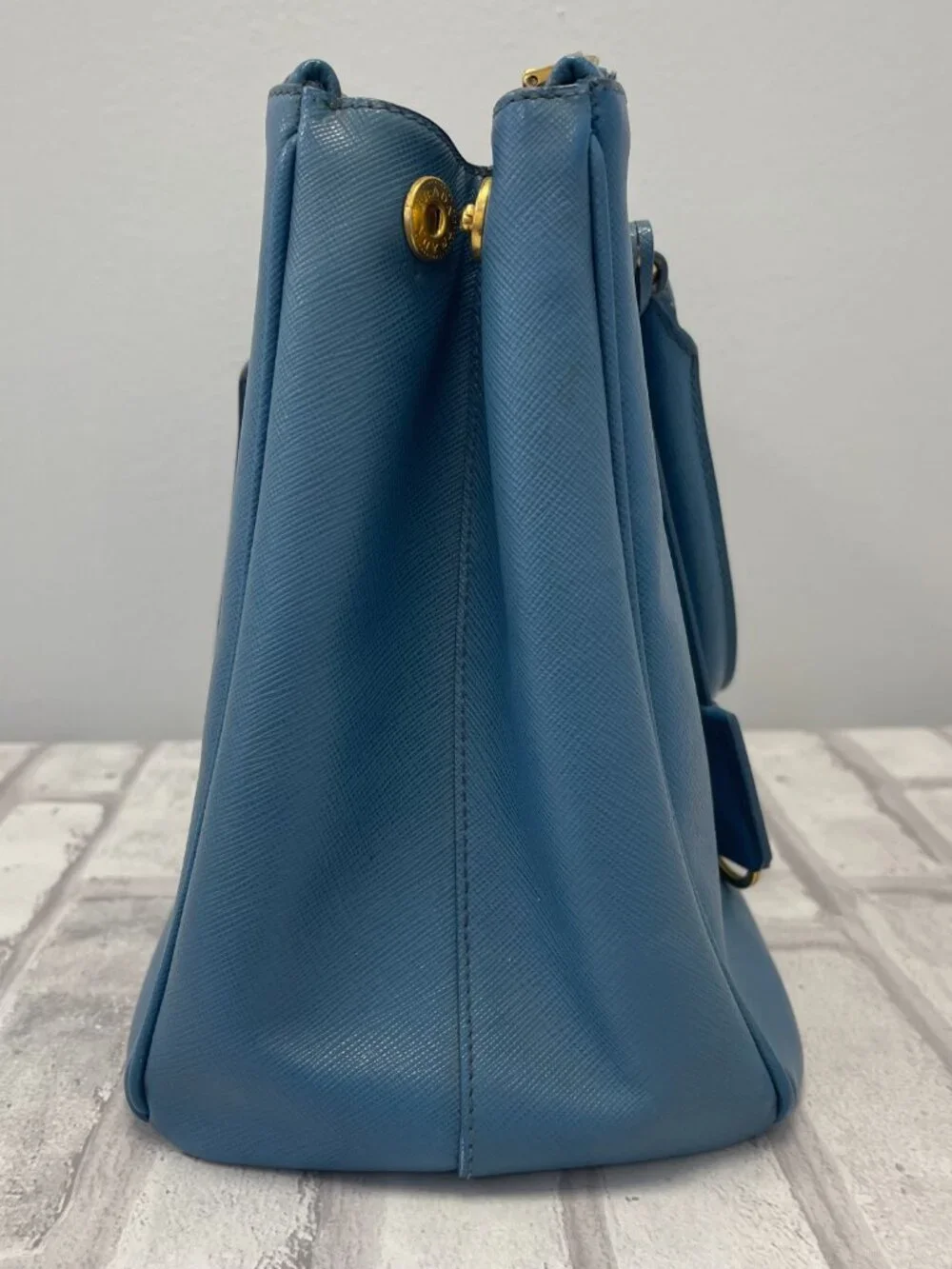 Prada Saffiano Lux Galleria Medium Double-Zip Tote Shoulder Bag in Blue-Preowned